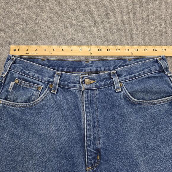 Carhartt Jeans Mens 36x32 Blue Flannel Lined Relaxed Fit B172 DST Denim Workwear - Picture 4 of 16